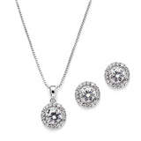 Gleaming Cubic Zirconia Round Shape Halo Necklace and Stud Earrings Set 4552S-S
