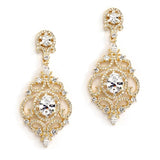 Mariell Victorian Scrolls 14K Gold Plated Cubic Zirconia Wedding Chandelier Earrings 4553E-G