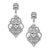 Victorian Scrolls Silver Platinum Plated Cubic Zirconia Wedding Chandelier Earrings 4553E-S