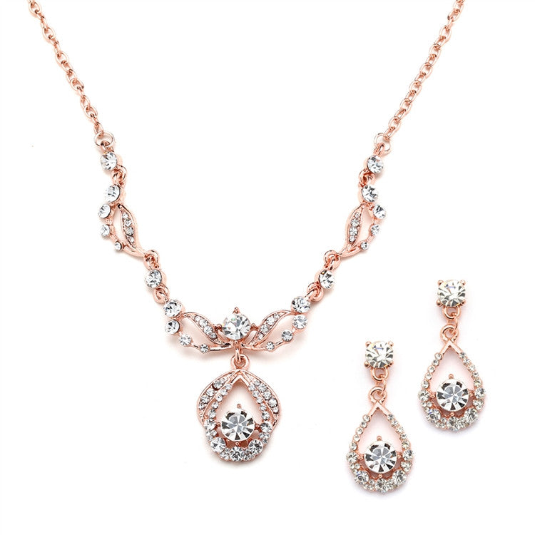Rose Gold Vintage-Style Crystal Necklace and Earrings Set 4554S-RG