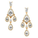 Petite Gold Cubic Zirconia Chandelier Earrings with Pear-Shaped Halo Teardrops 4555E-G