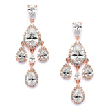 Petite Rose Gold Cubic Zirconium Chandelier Earrings with Pear-Shaped Halo Teardrops 4555E-RG