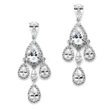 Petite Clip On CZ Chandelier Earrings with Platinum Pear-Shaped Halo Teardrops 4555EC-S