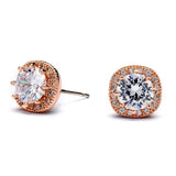 Cubic Zirconia Cushion Shape 10mm Halo Stud Earrings with Round Cut Solitaire 4556E-RG