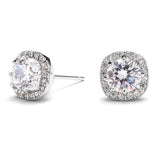 Cubic Zirconia Cushion Shape 10mm Halo Stud Earrings with Round Cut Solitaire 4556E