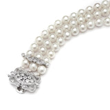 Mariell 3-Row Ivory Shell Pearl Bridal Bracelet with Vintage Cubic Zirconia Clasp 4557B