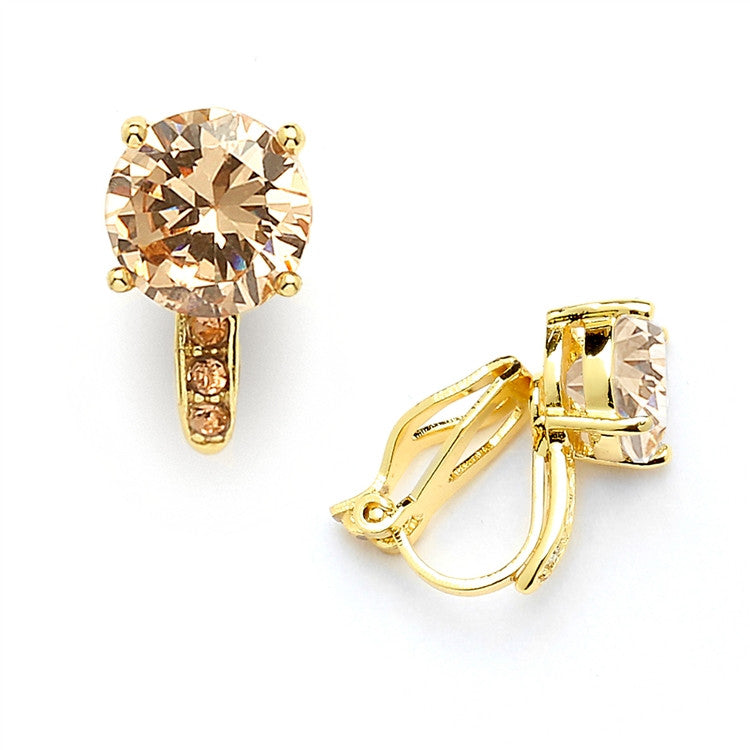 2.0 Ct. Champagne Blush Solitaire CZ Clip-On Stud Earrings - 14k Gold Plated 4558EC-CH-G
