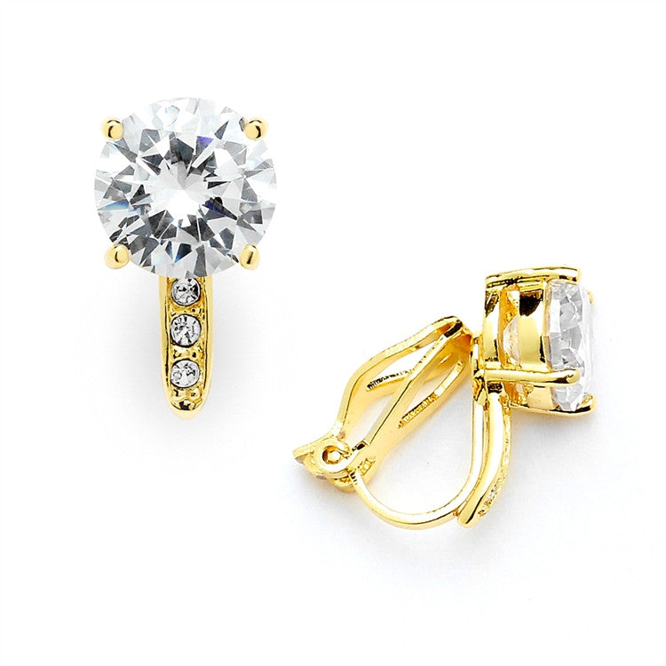 2.0 Ct. CZ Solitaire Clip-On Stud Earrings (8mm) with 14k Gold Plated Pave Accents 4558EC-G