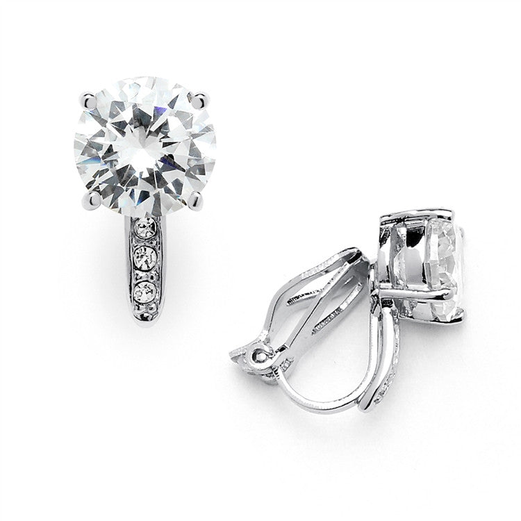 2.0 Ct. CZ Clip-On Stud Earrings (8mm) with Platinum Plated Pave Accents 4558EC-S