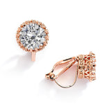 Rose Gold Crown Setting Clip-On 2.0 Carat Round Solitaire Cubic Zirconia Stud Earrings 4559EC-RG