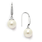 Vintage French Wire Bridal Earrings with Ivory Pearl Drops and Platinum Plated CZ Accents 4560E-I-S