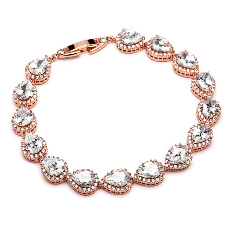 CZ Pears and Rounds Bridal or Bridesmaids Rose Gold Bracelet 4562B-RG