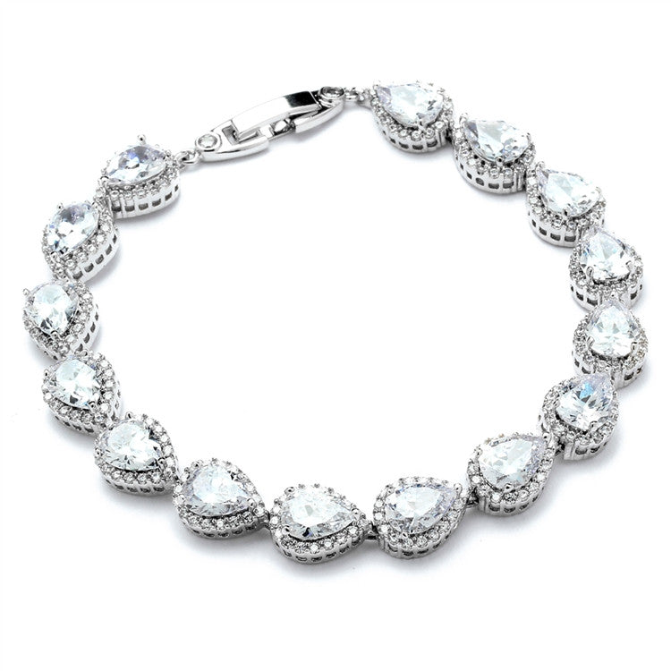 CZ Pears and Rounds Bridal or Bridesmaids Bracelet 4562B-S