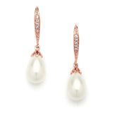 Vintage French Wire Earrings with Pearl Teardrops - CZ Pave 4563E-I-RG