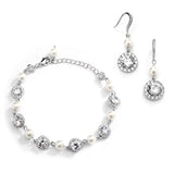 Mariell Ivory Pearl and Cubic Zirconia Bridal Bracelet and Earrings Set 4580BS-I-S