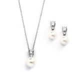 Mariell Pearl Drop Necklace Set with Vintage CZ Top and Dainty Earrings 4581S-I-S