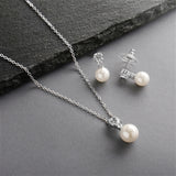 Mariell Pearl Drop Necklace Set with Vintage CZ Top and Dainty Earrings 4581S-I-S
