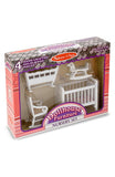 Melissa & Doug Classic Wooden Dollhouse Nursery Furniture (4pc) - Crib, Basinette, Rocker, Rocking Horse