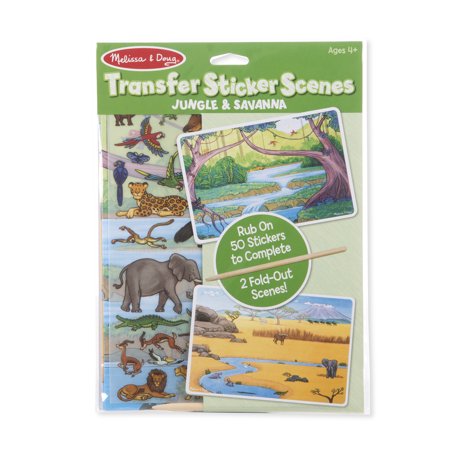 Melissa & Doug Transfer Sticker Scenes Jungle and Savanna With 2 Scene Cards, 40 Rub-On Stickers