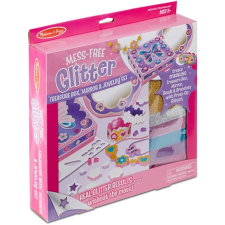 Melissa & Doug Mess-Free Glitter Treasure Box, Mirror and Jewelry Set