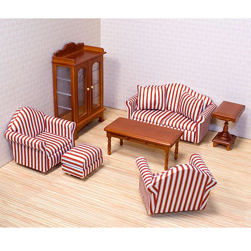 Melissa & Doug Classic Victorian Wooden and Upholstered Dollhouse Living Room Furniture (9pc)