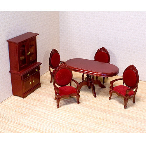 Melissa & Doug Classic Wooden Dollhouse Dining Room Furniture (6pc) - Table, Armchairs, Hutch