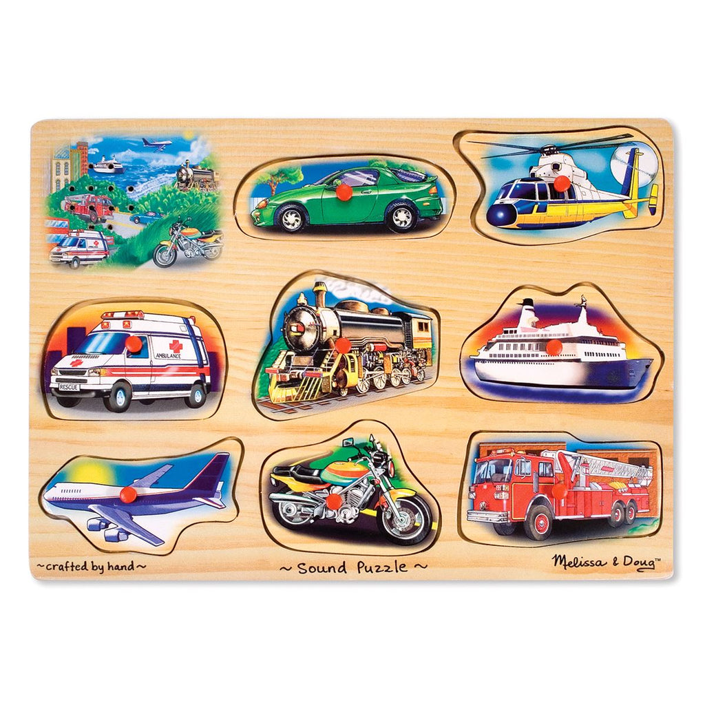 Melissa And Doug Vehicle Puzzle Wooden Peg Sound Puzzle 8pc