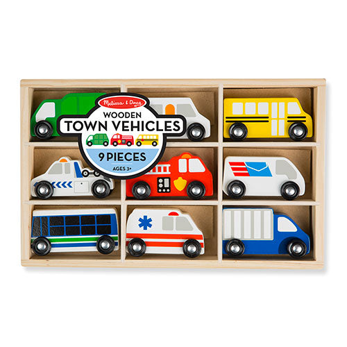 Melissa & Doug Wooden Town Vehicles Set in Wooden Tray, 9pc