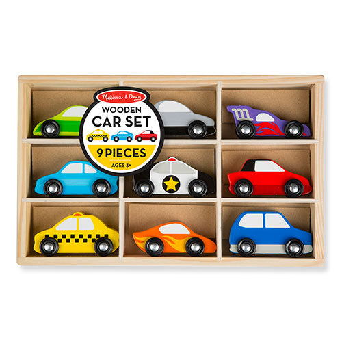 Melissa & Doug Wooden Cars Vehicle Set in Wooden Tray