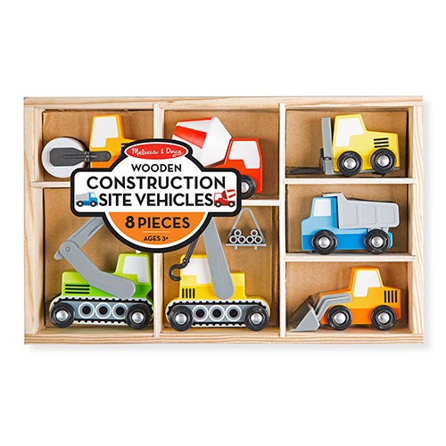 Melissa & Doug Wooden Construction Site Vehicles With Wooden Storage Tray (8 pcs)