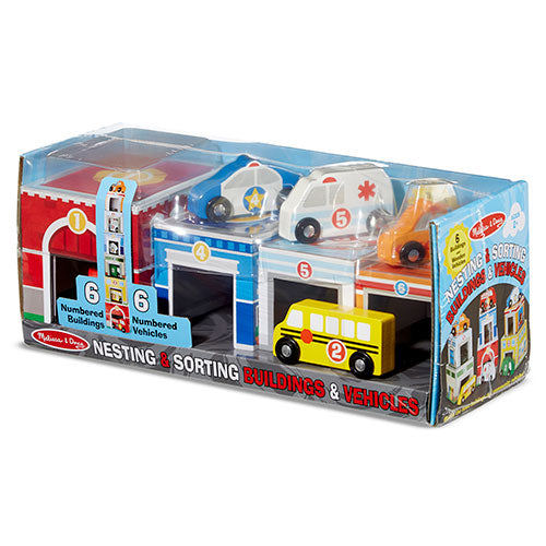 Melissa and Doug Nesting and Sorting Garages and Cars 14-Piece Play Set