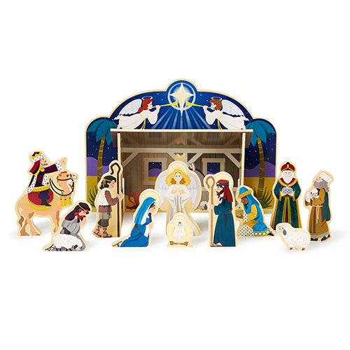 Melissa & Doug Classic Wooden Christmas Nativity Set With 4-Piece Stable and 11 Wooden Figures