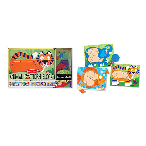 Melissa & Doug Animal Pattern Blocks Set With 5 Double-Sided Wooden Boards and 47 Multi-Shaped Blocks