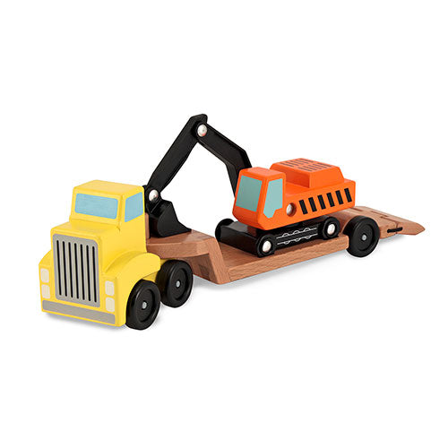 Melissa & Doug Trailer and Excavator Wooden Vehicle Set (3pc)