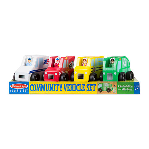Melissa & Doug Community Vehicles Play Set - Classic Wooden Toy With 4 Vehicles and 4 Play Figures