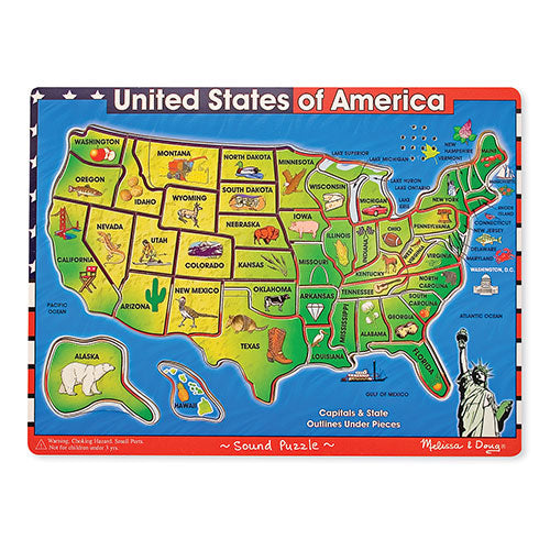 Melissa & Doug USA Map Sound Puzzle - Wooden Peg Puzzle With Sound Effects (40pc)