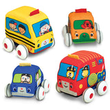 Melissa & Doug K's Kids Pull-Back Vehicle Set - Soft Baby Toy Set With 4 Cars and Trucks and Carrying Case