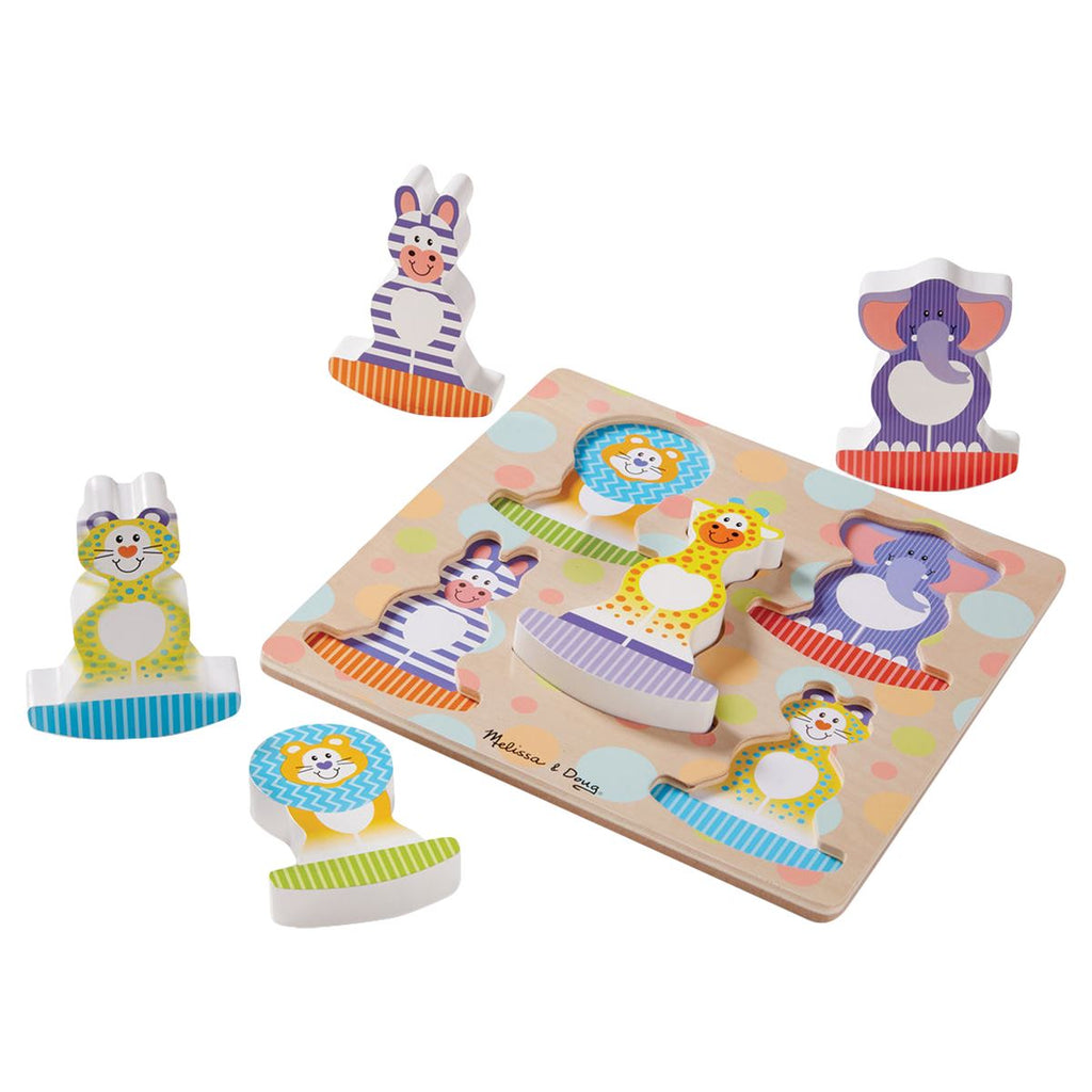 Melissa & Doug First Play Wooden Safari Chunky Puzzle (5 Rocking Animal pcs)