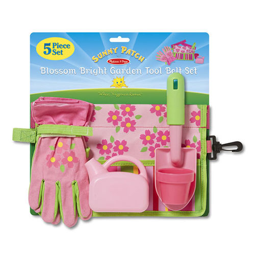 Melissa & Doug Sunny Patch Blossom Bright Garden Tool Belt Set With Gloves, Trowel, Watering Can, and Pot