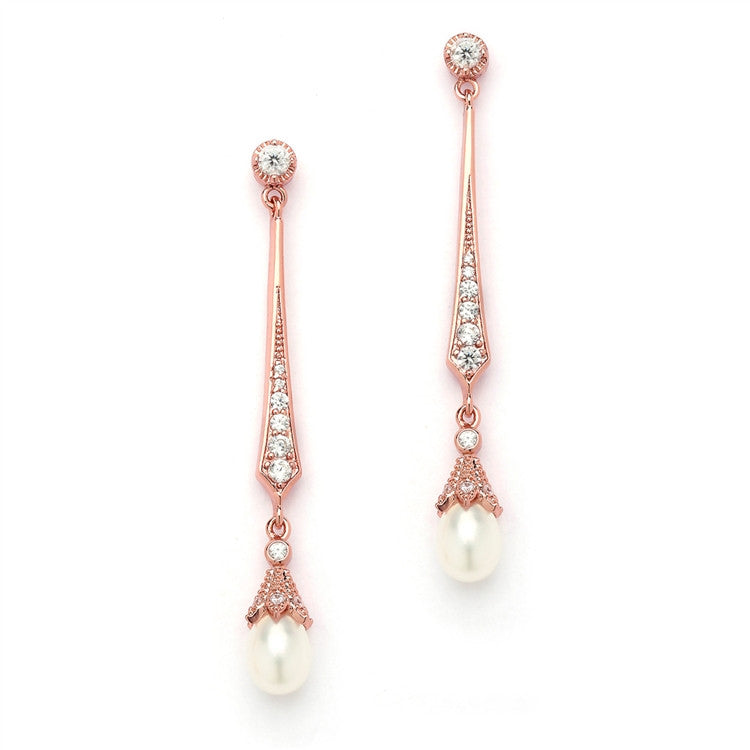 Vintage CZ Dangle Earrings with Freshwater Pearl 491E-RG