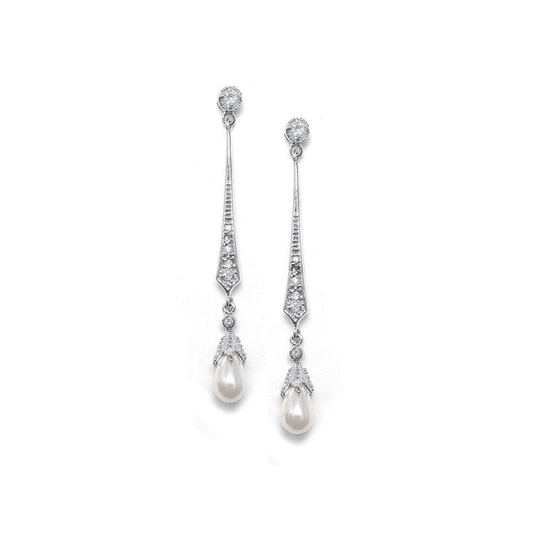 Vintage CZ Dangle Earrings with Freshwater Pearl 491E