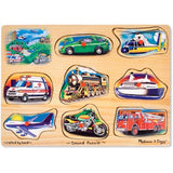 Melissa And Doug Vehicle Puzzle Wooden Peg Sound Puzzle 8pc
