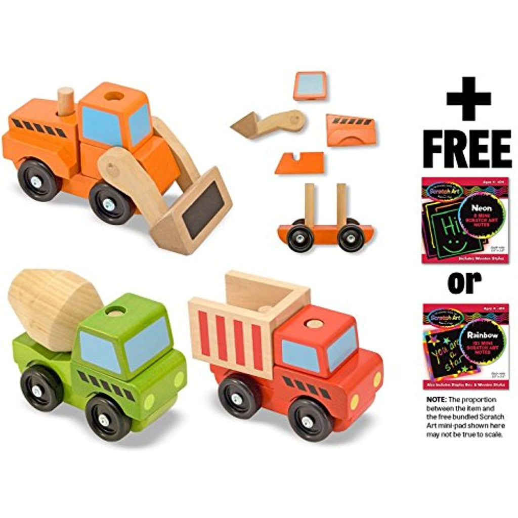 Melissa & Doug Stacking Construction Vehicles & 1 Scratch Art Mini-Pad Bundle (03076)