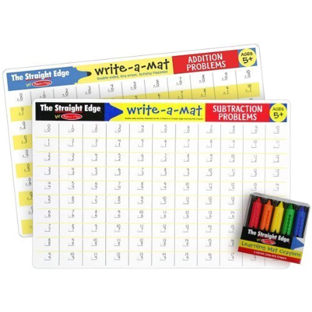Math Problems II Write-a-Mat w/ Crayon Bundle for Ages 5+: Addition & Subtraction - The Straight Edge Series by Melissa & Doug