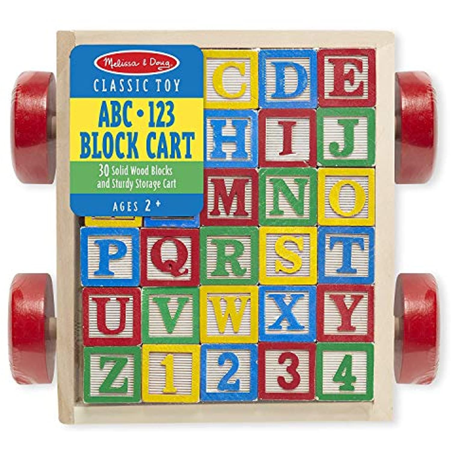 Melissa & Doug Classic ABC Wooden Block Cart Educational Toy with 30 Solid Wood Blocks with Gift Cards