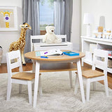 Melissa & Doug Wooden Round Table and 2 Chairs Set – Light Woodgrain/White