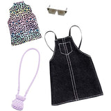 Barbie Clothes Black Denim Jumper and Animal Print Top, Plus 2 Accessories Dolls, Gift for 3 to 7 Year Olds