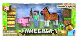 Minecraft Figure Set Overworld Saddle Pack (Steve w/Whip Chestnut Horse , Pig w/Saddle , 2 x hay Bale , 2 x Grass Blocks)