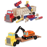 3 Item Bundle: Melissa and Doug 2758 Big Rig Building Set and 4577 Trailer & Excavator Truck + Activity Book