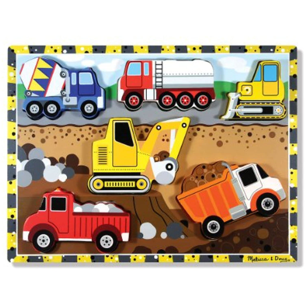Melissa & Doug Construction Themed Chunky Puzzle & 1 Scratch Art Mini-Pad Bundle (03726)